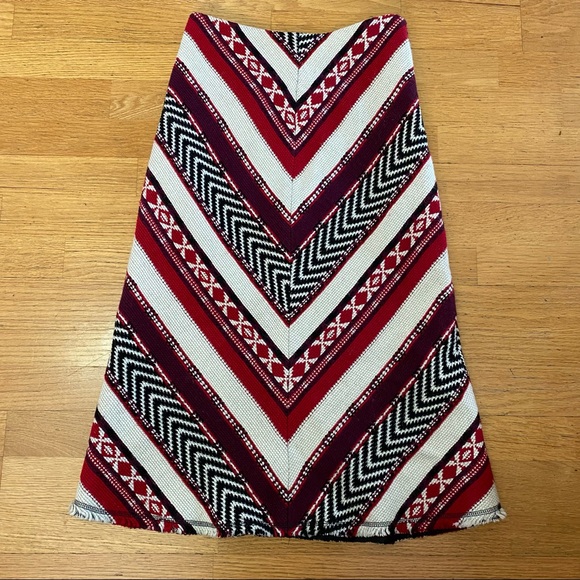 Zara Dresses & Skirts - Zara Woman Mixed Pattern Chevron Fringe Hem A-line Midi Skirt